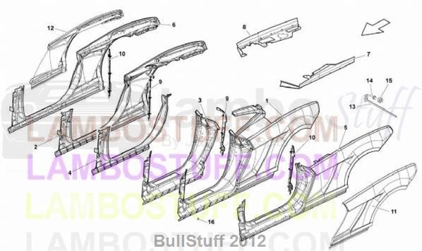 2009 Lamborghini GALLARDO LP 560-4 COUPE EUROPE LATERAL FRAME ATTACHMENTS (701.12.00)
